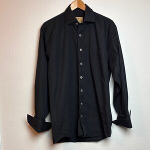 King‎ Ranch Men’s Black Button-Up Shirt Medium Double Cuffs Long Sleeve Western